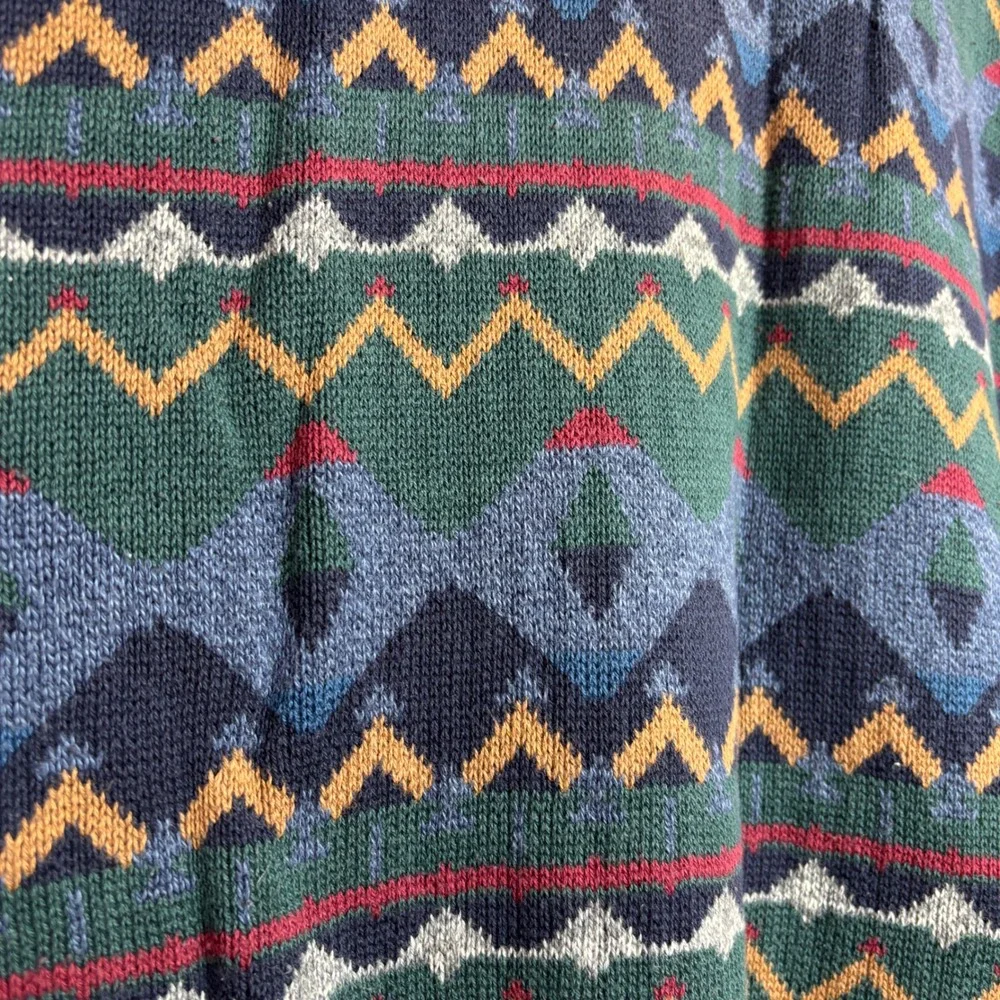 Vintage Mens Large L Cotton Geometric Knit Sweater USA Grandpa Eclectic‎ Blue